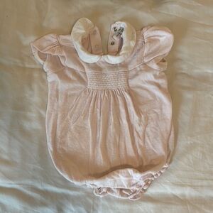 Janie and Jack Pink Baby Romper with White Collar